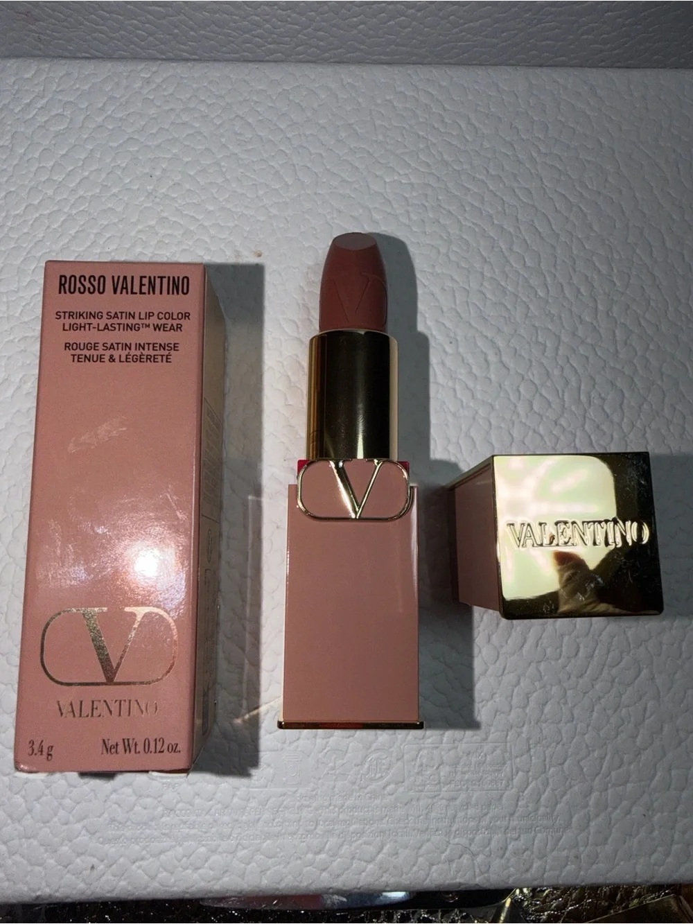 Valentino Satin Lipstick — Nude Caress (peachy nude)